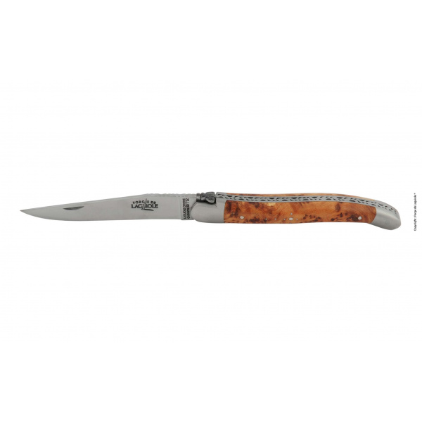 1212F IN GE laguiole hand chiselled juniper folding knife 12 cm - Couteau pliant ciselé main satiné en genévrier