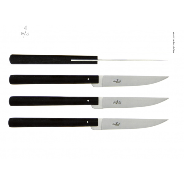 Laguiole Steak knives for Suquet restaurant, Sébastien Bras, black vegetal fiber handle, set of 4