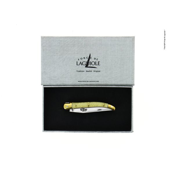 Boite paillete or - Taschenmesser, 9 cm, hochglanz poliert mit Griff aus goldenpailletten und Mitres aus Messing
