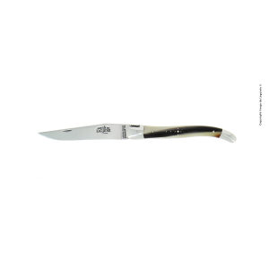 Couteau pliant ciselé main brillant, 11 cm, en corne foncée