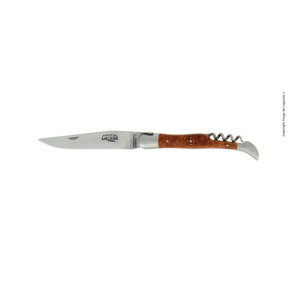 Couteau pliant avec tire-bouchon ciselé main satiné en Bruyère