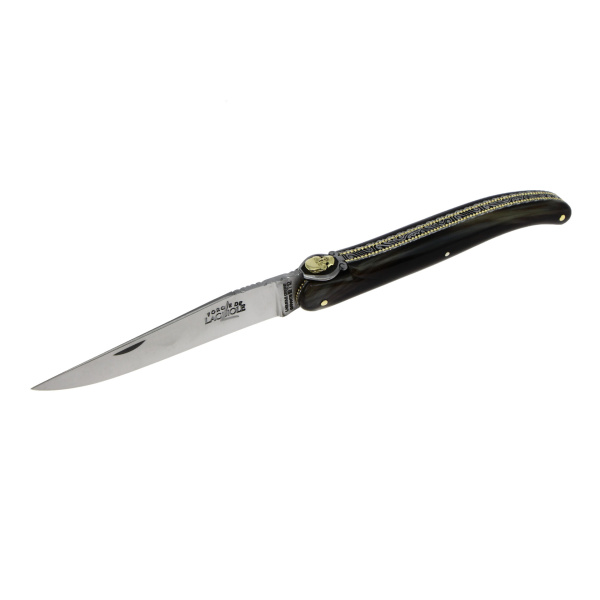 RAMABUD 352 1 e1693379502364 - Custom handmade folding knife, full dark horn handle - Skeleton head model