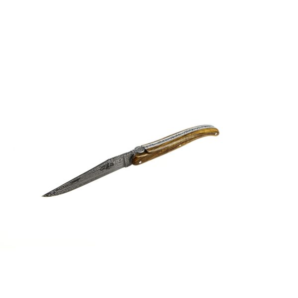 RAMBAUD 333 3 e1693299848661 - Massgeschneidertes Taschenmesser, aus Pistazienholz mit Doppelplatine und Munin damastklinge