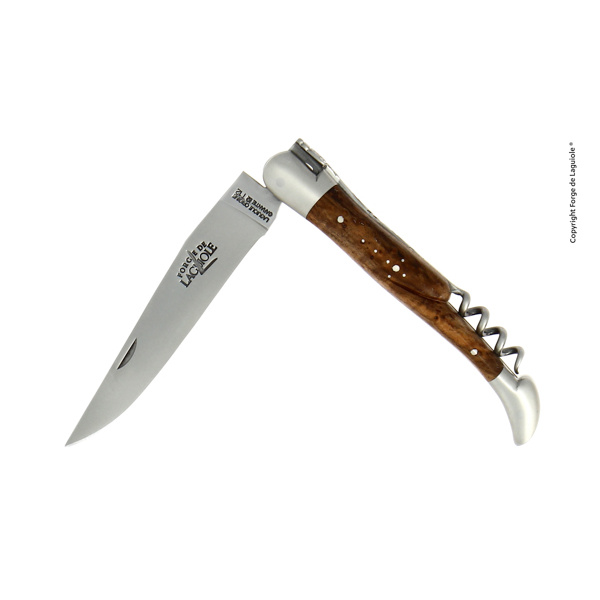 Couteau pliant en noyer avec tire bouchon - Folding knife, 12 cm with corkscrew, Walnut handle and satin finish with stainless steel bolsters