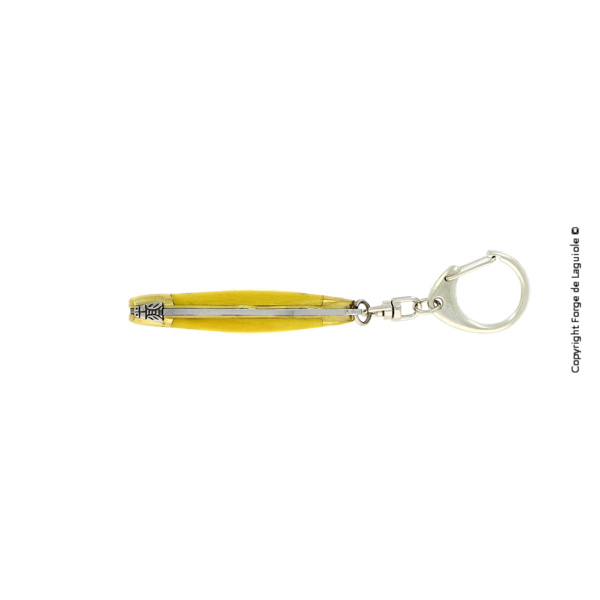 Petit couteau colore porte cle Forge de laguiole 6 - Couteau pliant 7cm en tissu compressé jaune avec porte-clé, mitres laiton finition brillante