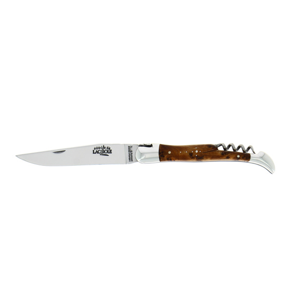 WEB 22121F IN TH BRI 1 2 - Hand engraved, thuya folding knife with corkscrew, high polish finish