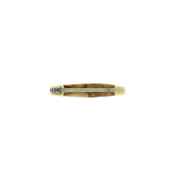 127 OL 2 - Couteau pliant 7cm en olivier, mitres laiton finition brillante