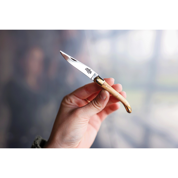 3910 127 OL 5 - Folding knife, 7 cm, olivewood handle and high polished finish with brass bolsters