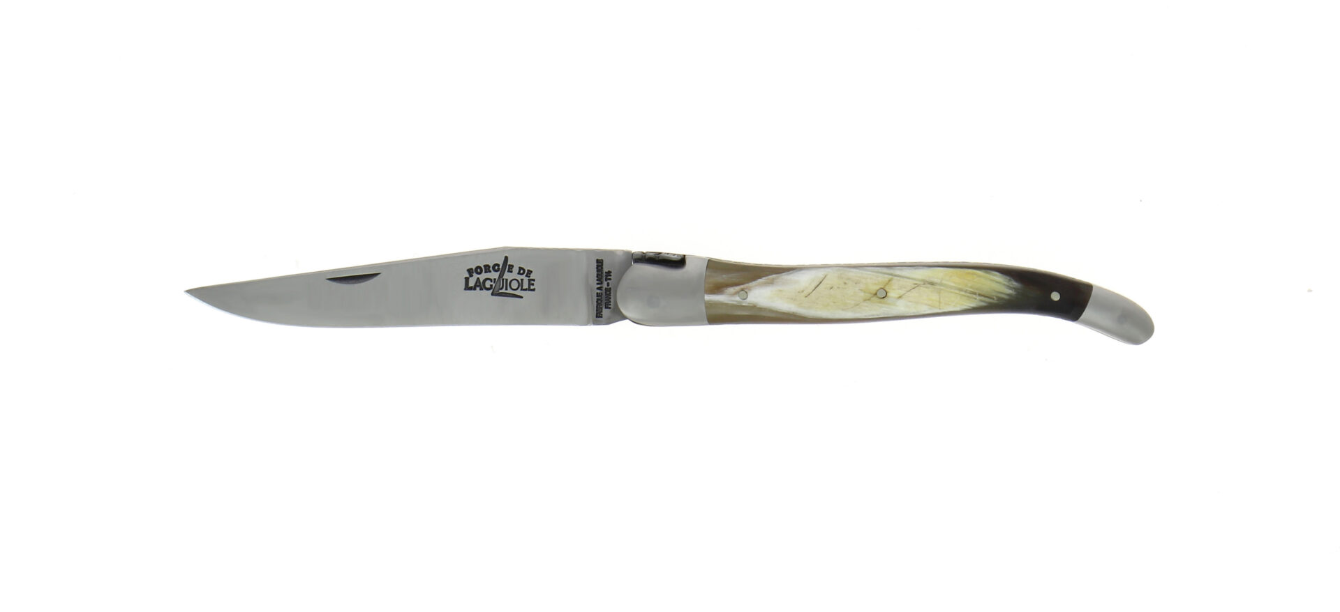 1212F IN CA SAT DPGDD-5803 (1) 1212F IN CA SAT DPGDD 5803 1 - Hand engraved, Aubrac cow horn folding knife satin finish, double plates