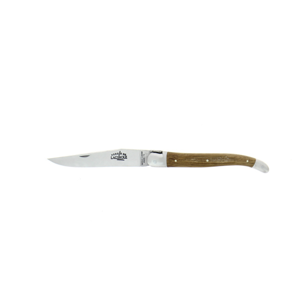 1212F IN CHFE SAT 1 - Couteau pliant ciselé main en écorce de chêne fossilisé 2 mitres finition satinée