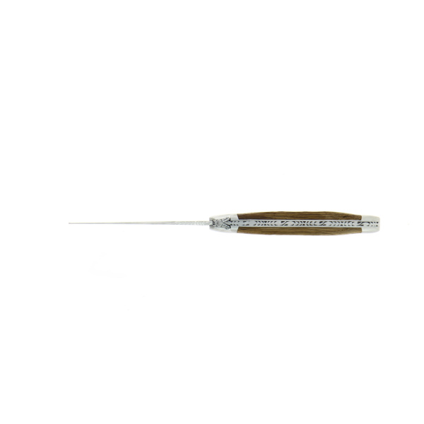 1212F IN CHFE SAT 2 - Couteau pliant ciselé main en écorce de chêne fossilisé 2 mitres finition satinée